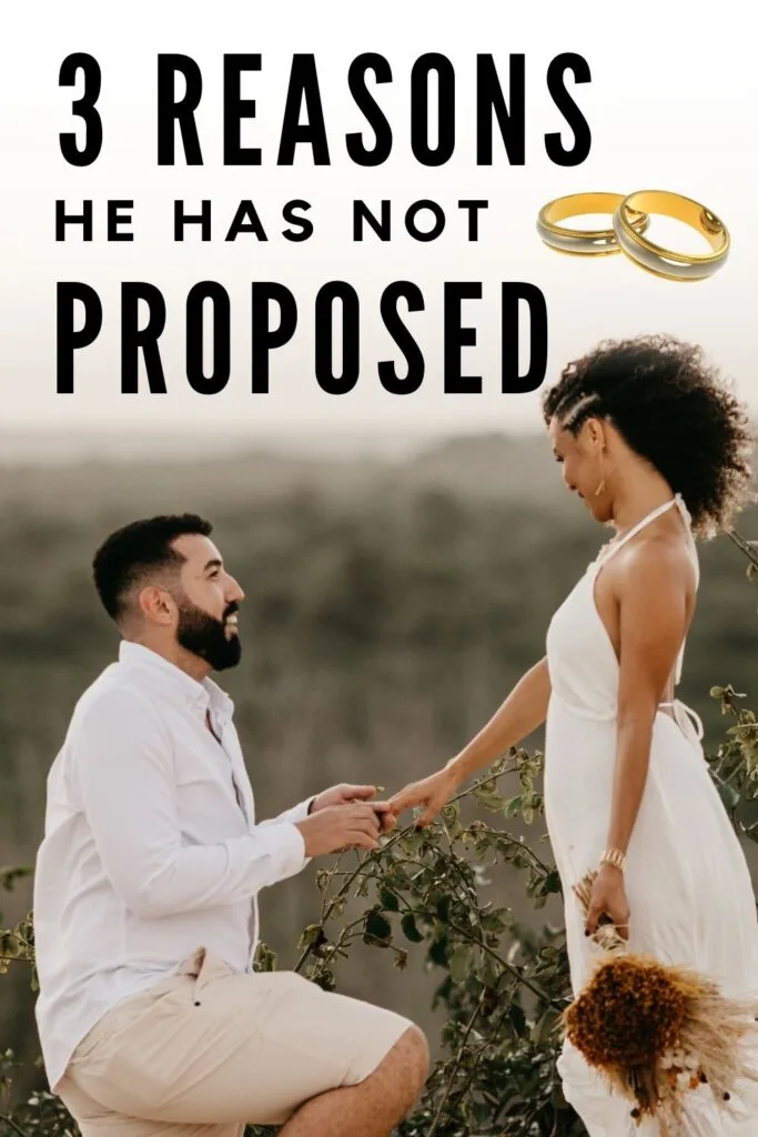 picture of a man proposing to a woman dressed in all white with the words 