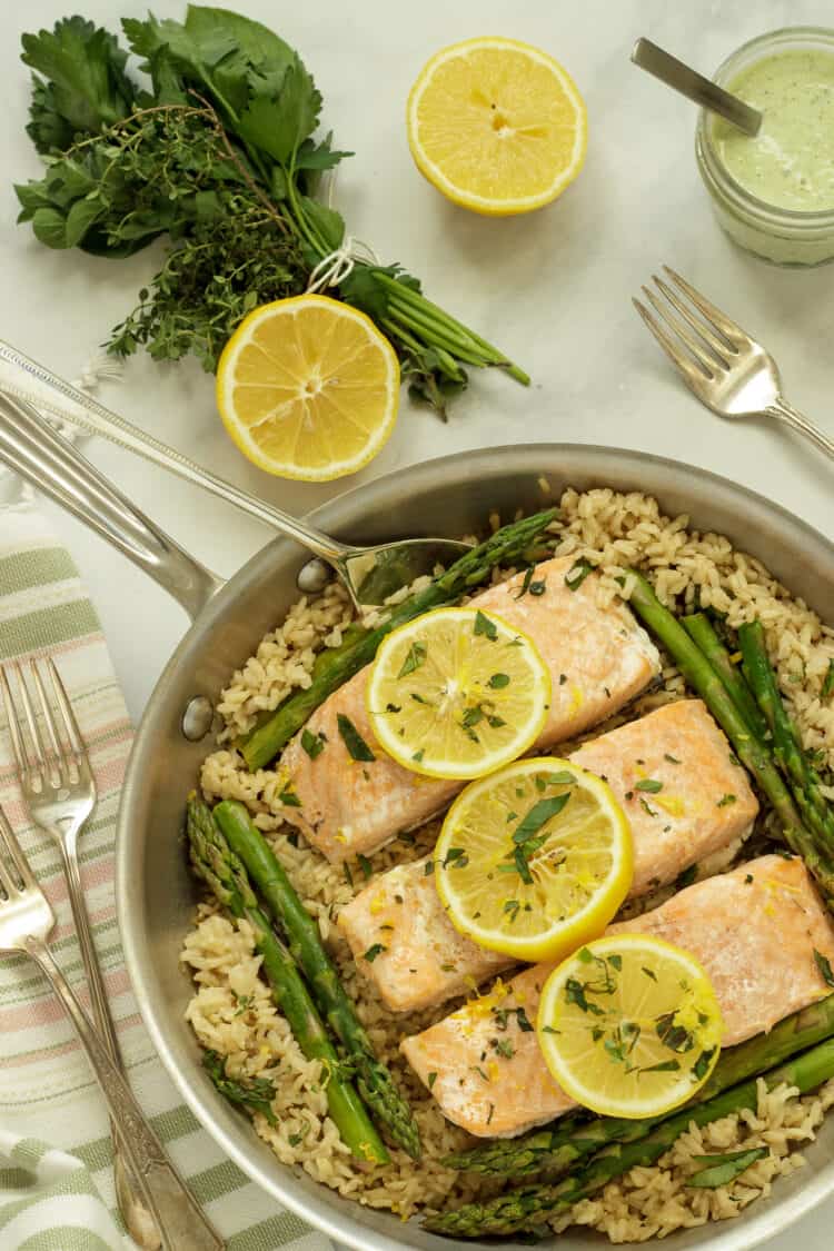 One-Pan Salmon with Lemony Rice